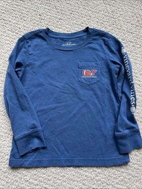Vineyard Vines Kids Navy Long Sleeve Pocket Tee with Sleeve Logo